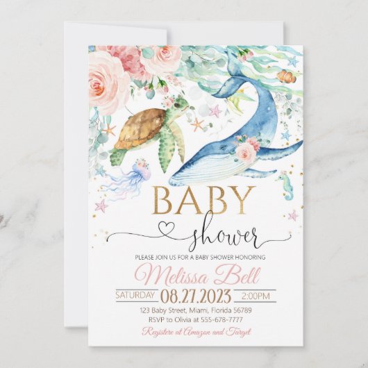 Unter dem Meer Babydusche Einladung Girl Ocean (Vorderseite)