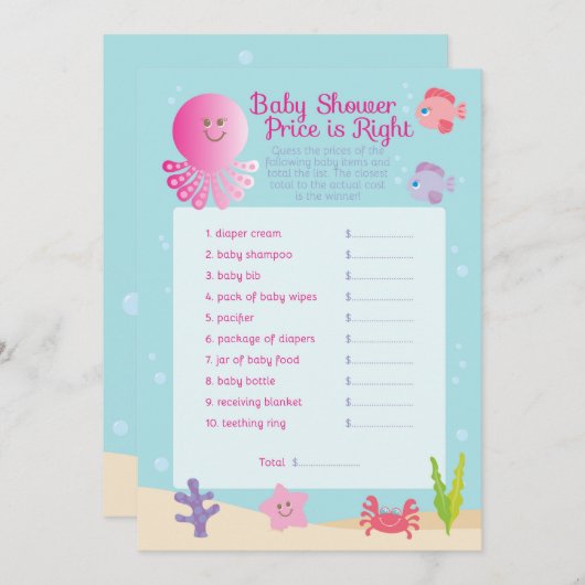 Unter dem Meer Babydusche Preis Spiel in Rosa Einladung (Vorne/Hinten)