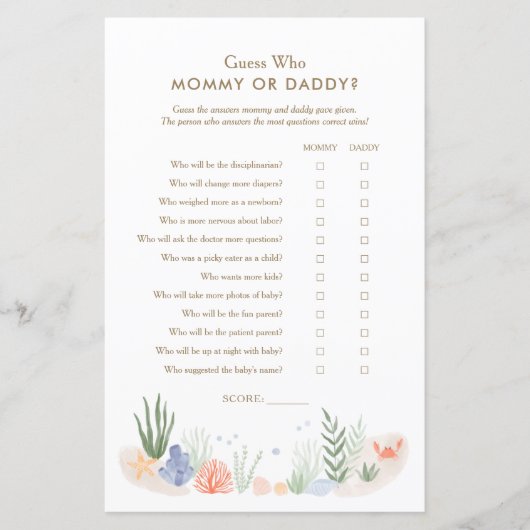 Unter dem Meer Babydusche raten, wer Mama oder Pap (Vorderseite)