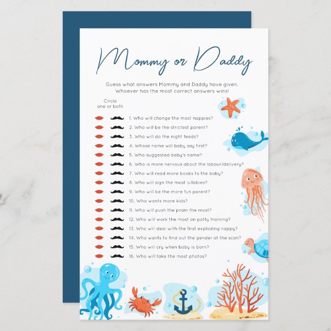 Unter dem Meer Babydusche raten, wer Mama oder Pap (Vorne/Hinten)