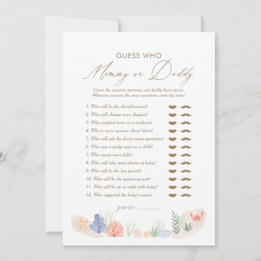 Unter dem Meer Babydusche raten, wer Mama oder Pap Einladung (Vorderseite)