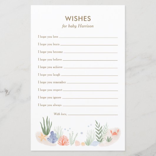 Unter dem Meer Babydusche Wünsche für eine Babykar (Vorderseite)