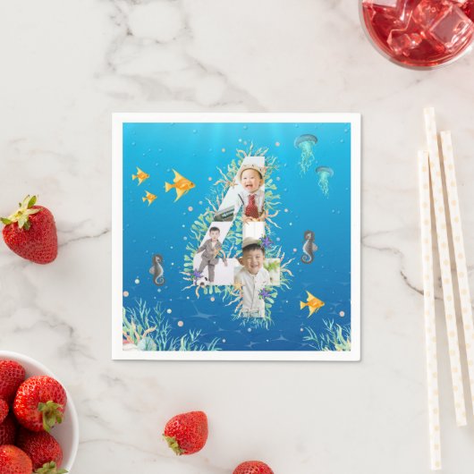 Unter dem Meer Big 4. Geburtstag FotoCollage Serviette (Beispiel)