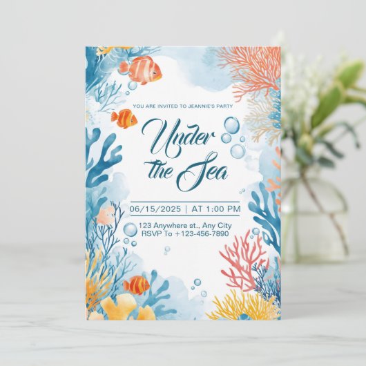 Unter dem Meer Birthday Bash Einladung (Stehend Vorderseite)
