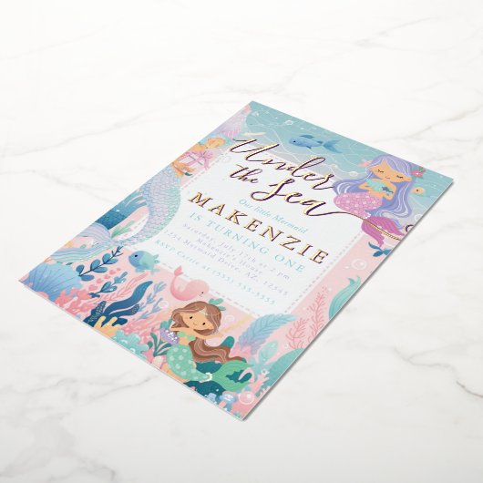 Unter dem Meer Birthday Meerjungfrau Folieneinladung (Gedreht)