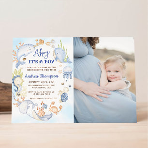 Unter dem Meer Blau Ahoy Es ist ein Junge Baby-Par Einladung