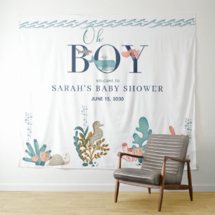 Unter dem Meer Blau Aquarell Oh Junge Baby Shower  Wandteppich