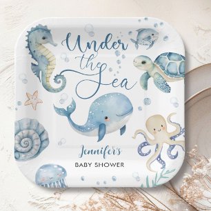 Unter dem Meer Blau Junge Aquarell-Baby-Party Pappteller