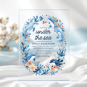 Unter dem Meer Blau Ozean Kreaturen Baby Shower Acryleinladungen