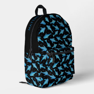 Unter dem Meer Blau Schwarzes Hai-Fisch-Muster Bedruckter Rucksack