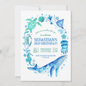 Unter dem Meer Blaue Meereslebewesen Einladung (Vorderseite)