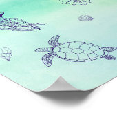 Unter dem Meer Blaue Meeresschildkröte-Linie Kunst Poster (Ecke)