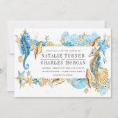 Unter dem Meer blauer Goldener Sommerhochzeit Einl Einladung (Vorderseite)