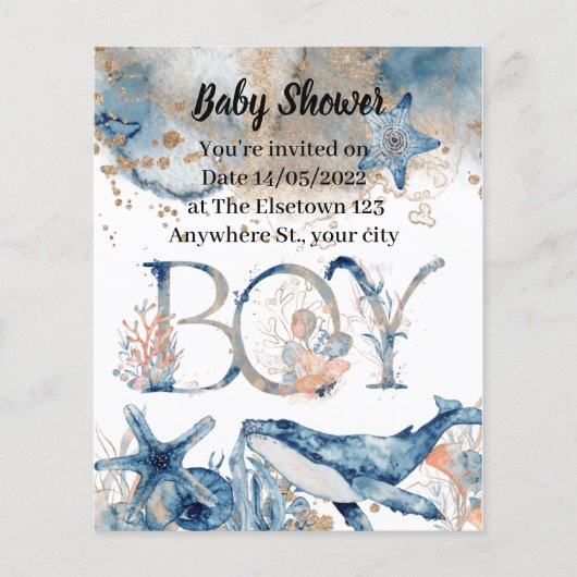 Unter dem Meer Blue Beach Whale babyShower (Vorderseite)