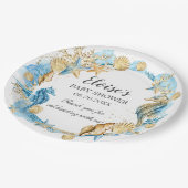Unter dem Meer Blue Gold Boy Baby Shower  Pappteller (Schrägansicht)