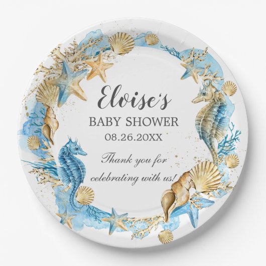 Unter dem Meer Blue Gold Boy Baby Shower Pappteller (Vorderseite)