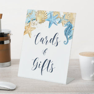 Unter dem Meer Blue Gold Hochzeitskarten und Gesch Sockelschild