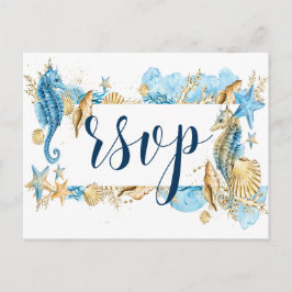 Unter dem Meer Blue Gold White Summer Wedding RSVP Einladungspostkarte