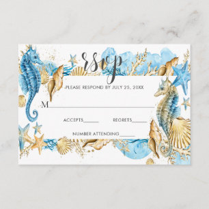 Unter dem Meer Blue Gold White Summer Wedding RSVP Karte