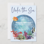Unter dem Meer Blue Watercolor Boy Baby Shower Einladung (Vorderseite)