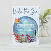Unter dem Meer Blue Watercolor Boy Baby Shower Einladung (Stehend Vorderseite)