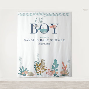Unter dem Meer Blue Watercolor Oh Boy Baby Shower Wandteppich