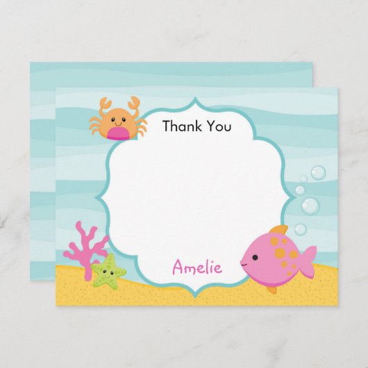 Unter dem Meer Dankeschön Karte (Mädchen) - Ozean (Vorne/Hinten)