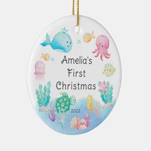 Unter dem Meer das erste Weihnachtsfest des Babys Keramik Ornament (Rechts)