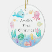 Unter dem Meer das erste Weihnachtsfest des Babys Keramik Ornament (Links)