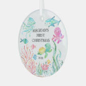 Unter dem Meer das erste Weihnachtsfest des Babys Ornament Aus Glas (Vorderseite links)
