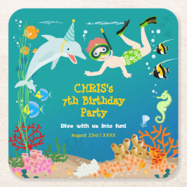 Unter dem Meer Delphine und Jungen Geburtstagspart Rechteckiger Pappuntersetzer