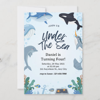 Unter dem Meer Dolphin Shark Whales Geburtstag Ankündigung