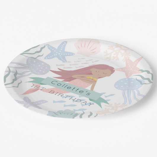 Unter dem Meer dunkle Haut Meerjungfrau Weißer Geb Pappteller (Schrägansicht)