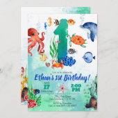 Unter dem Meer Einladung für den 1. Geburtstag (Vorne/Hinten)
