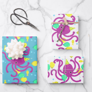 Unter dem Meer Einladung, Oktopus Geburtstag Geschenkpapier Set