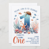 Unter dem Meer Einladung zum 1. Geburtstag (Vorne/Hinten)