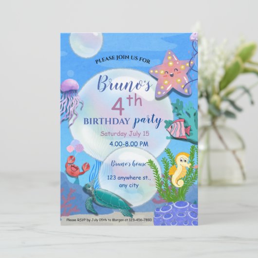 Unter dem Meer Einladung zum Geburtstag (Stehend Vorderseite)