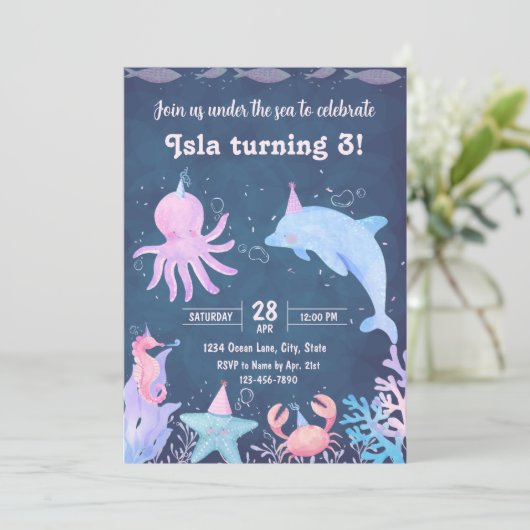 Unter dem Meer Einladung zum Geburtstag (Stehend Vorderseite)