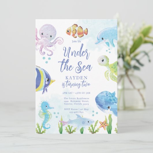 Unter dem Meer Einladung zum Geburtstag (Stehend Vorderseite)