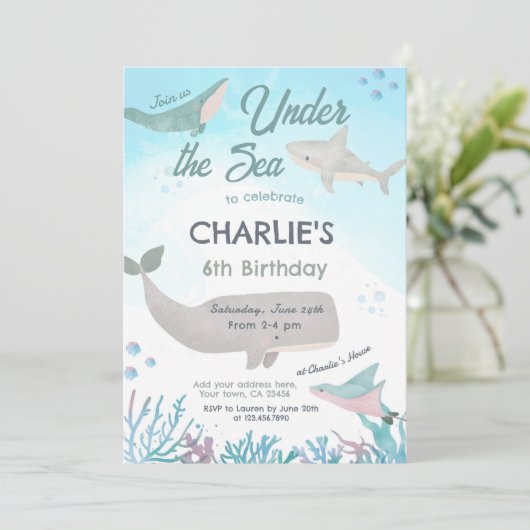 Unter dem Meer Einladung zum Geburtstag (Stehend Vorderseite)