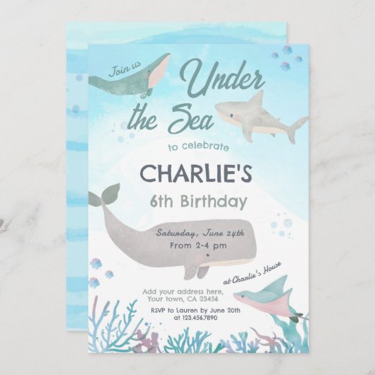 Unter dem Meer Einladung zum Geburtstag (Vorne/Hinten)