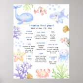 Unter dem Meer Erster Geburtstag Meilenstein Gebur Poster (Vorne)