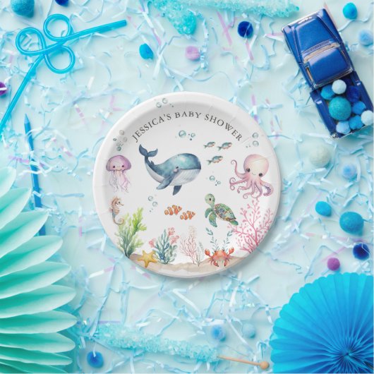 Unter dem Meer farbenfrohe Meerestiere Babydusche Pappteller (Party)