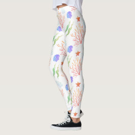 Unter dem Meer farbige Coral Starfish Seashell Leggings