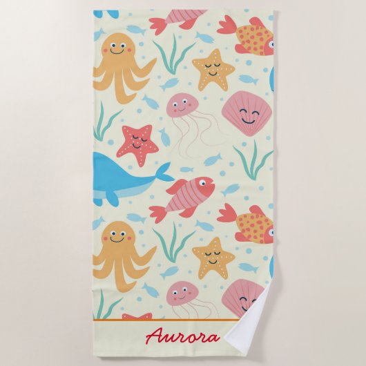 Unter dem Meer Funny farbenfrohe Kreaturen Custom Strandtuch (Vorderseite)
