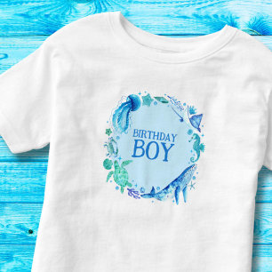 Unter dem Meer Geburtstag Boy Blue Watercolor Kleinkind T-shirt