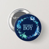 Unter dem Meer Geburtstag Boy Whale Navy Button (Vorne & Hinten)