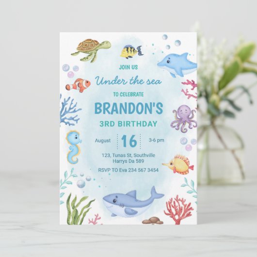 Unter dem Meer Geburtstag Einladung (Stehend Vorderseite)