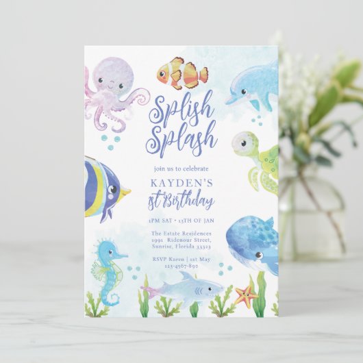 Unter dem Meer Geburtstag Einladung (Stehend Vorderseite)