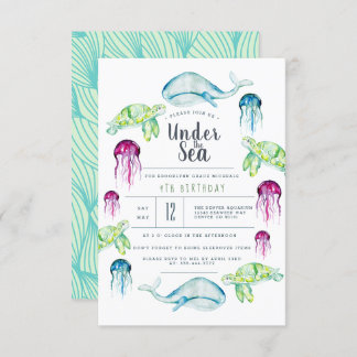 Unter dem Meer Geburtstag | Meerestiere Wasserfarb Einladung